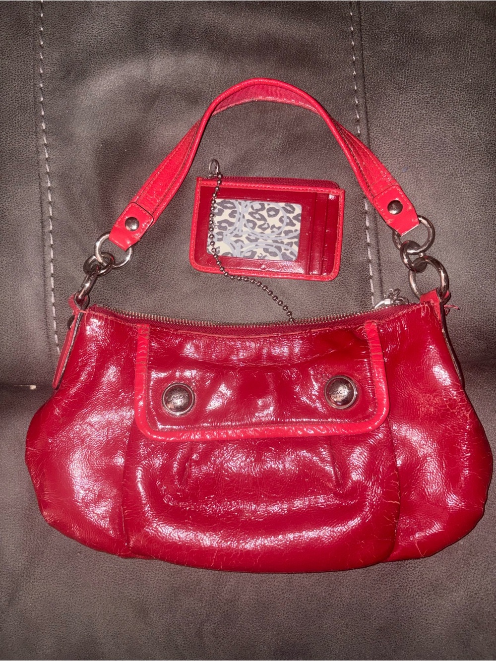 Coach Red Shoulder Bag with Matching Card Holder